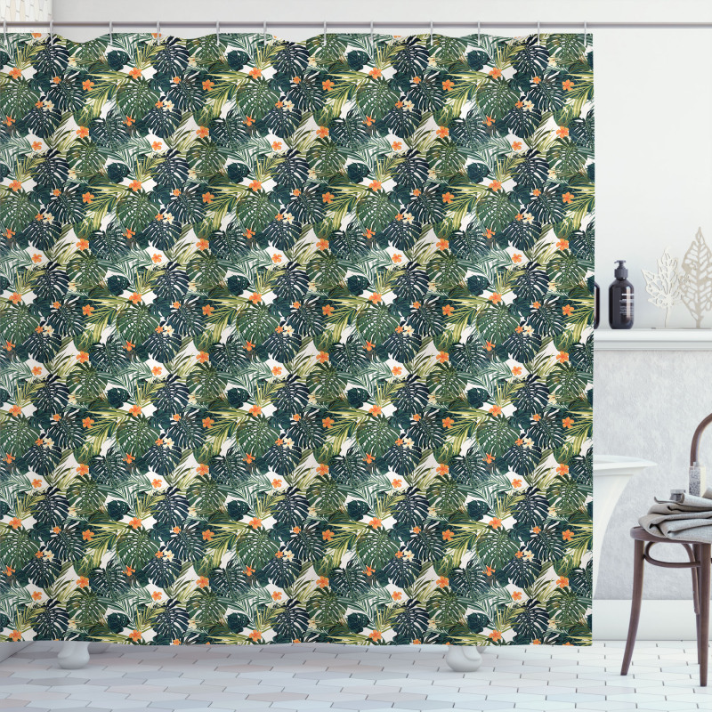 Tropical Composition Foliage Shower Curtain