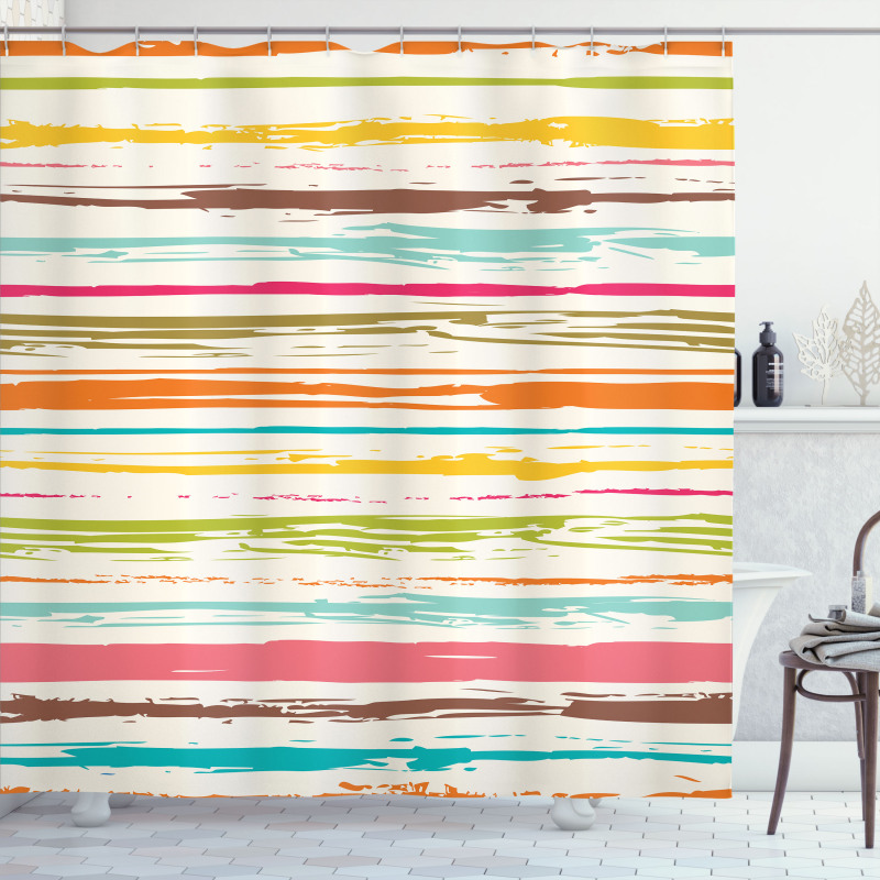 Horizontal Stripes Grunge Shower Curtain