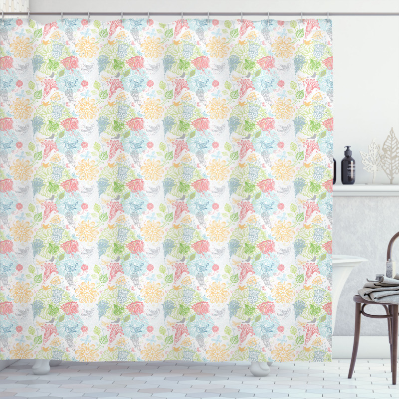 Birds and Flower Composition Shower Curtain