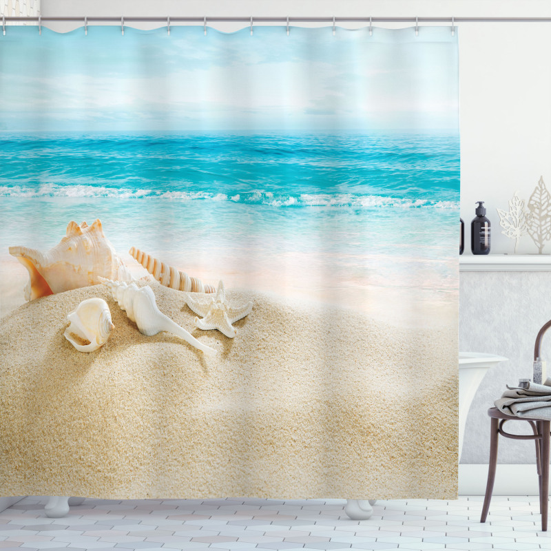 Pastel Beach Scene Shower Curtain