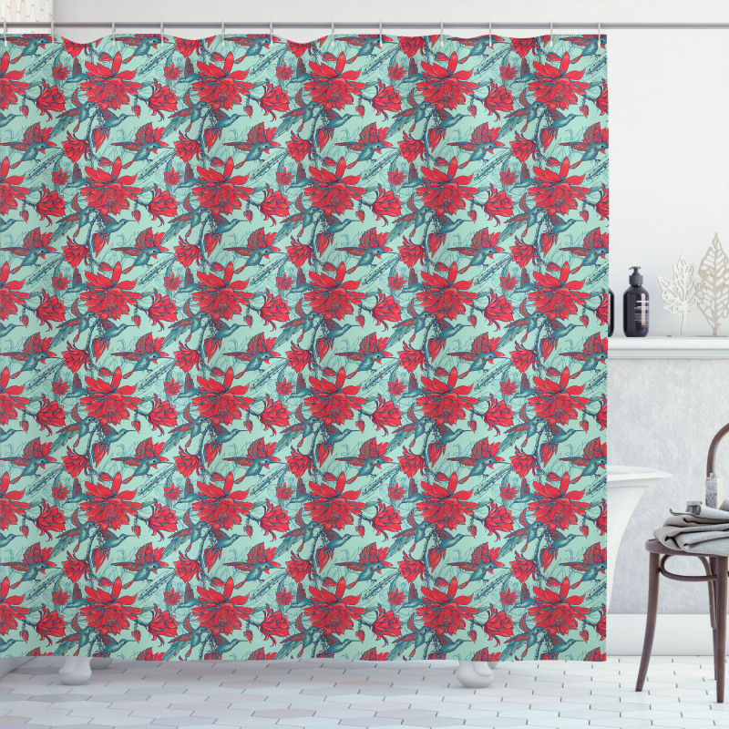 Animals and Flower Branches Shower Curtain