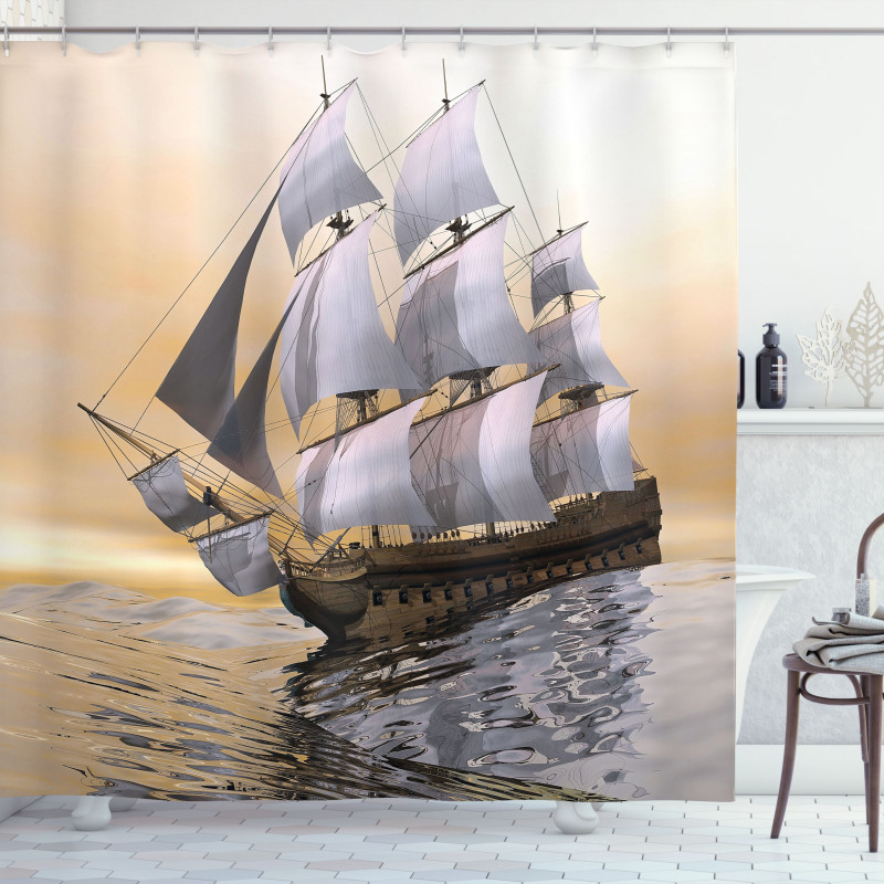 Ship Sailing on Ocean Shower Curtain