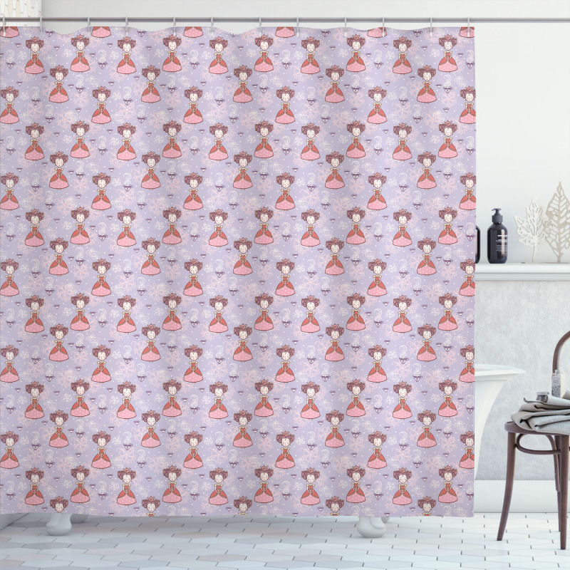 Girls with Teacups Floral Shower Curtain