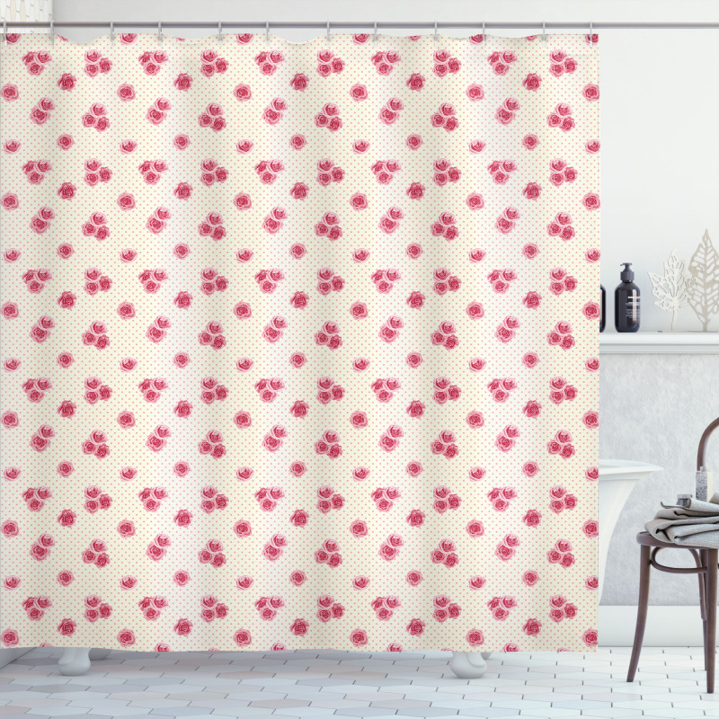 Rose Blossoms on Polka Dots Shower Curtain