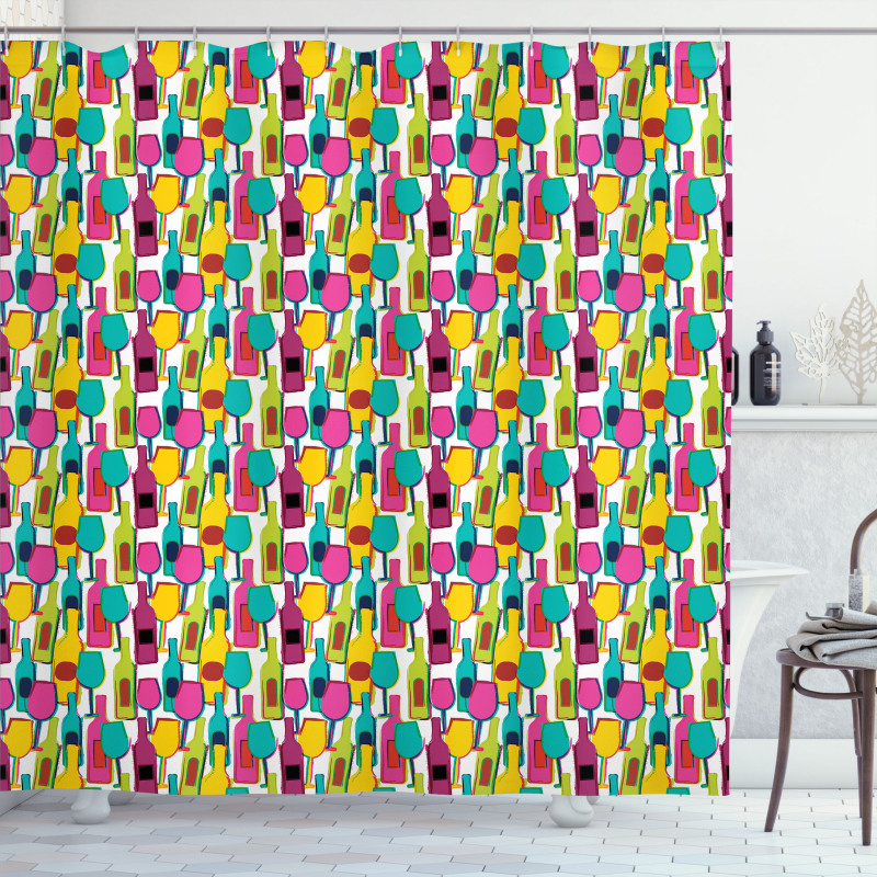 Colorful Bottles and Glasses Shower Curtain