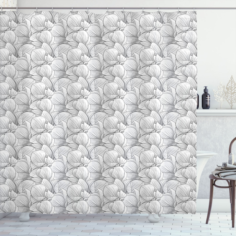 Monochrome Magnolia Petals Shower Curtain