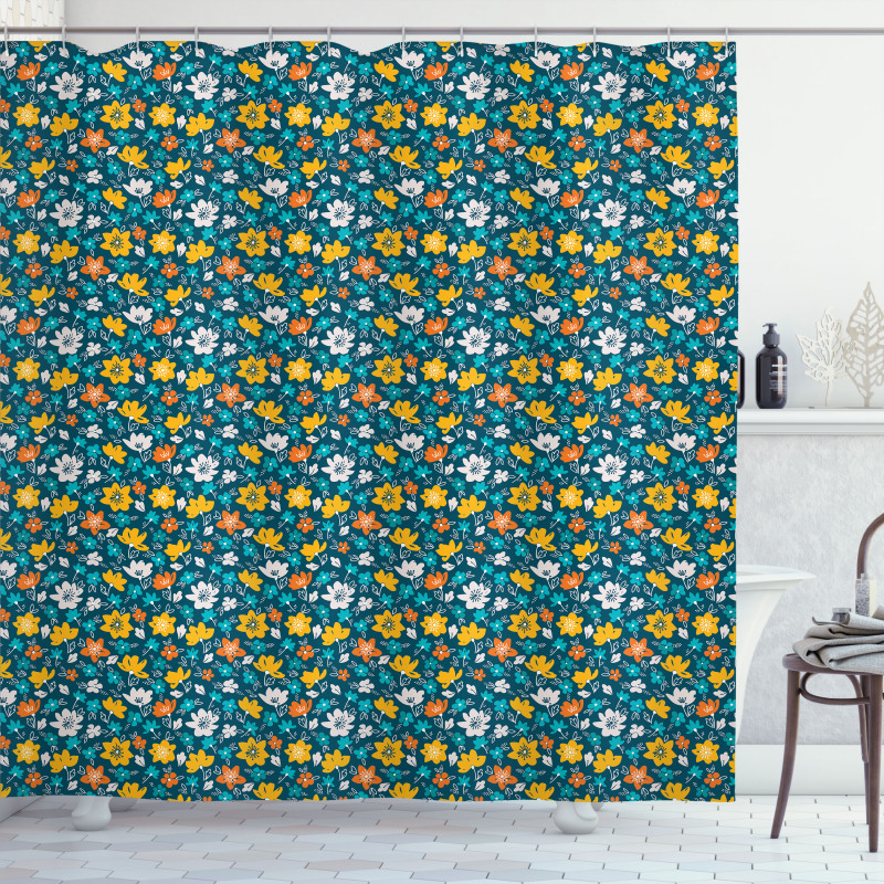 Flower and Leaves Spring Shower Curtain