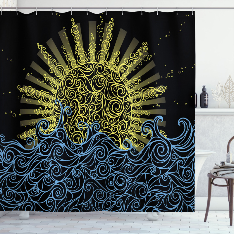 Wavy Ocean Summer Sky Motif Shower Curtain