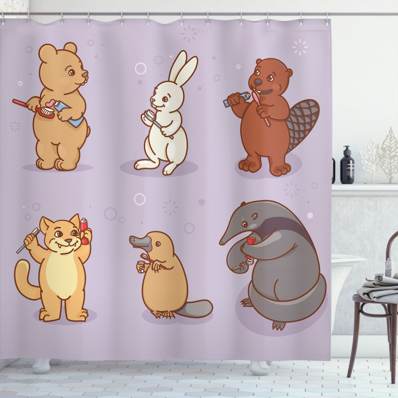 Creatures Brushing Teeth Shower Curtain