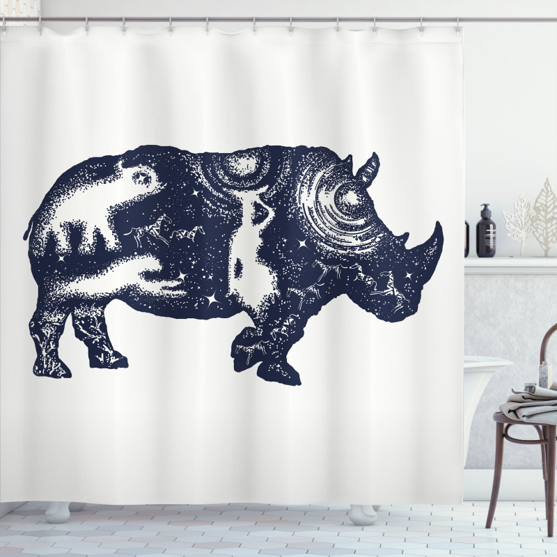 Woman and Animal Motifs Spots Shower Curtain