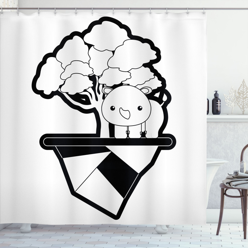 Monotone Baby Animal Tree Shower Curtain