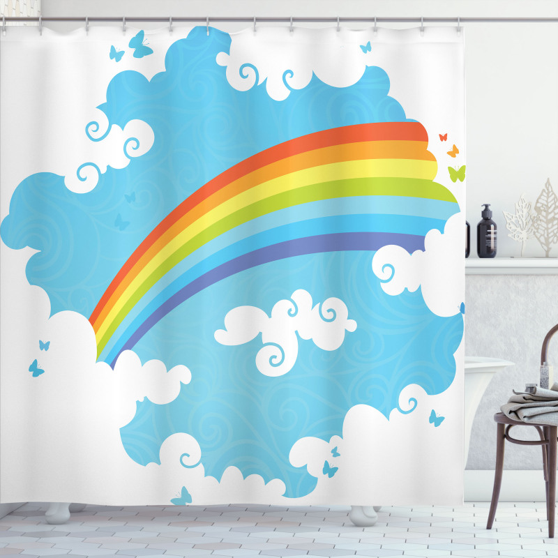 Clouds on Blue Swirl Lines Shower Curtain