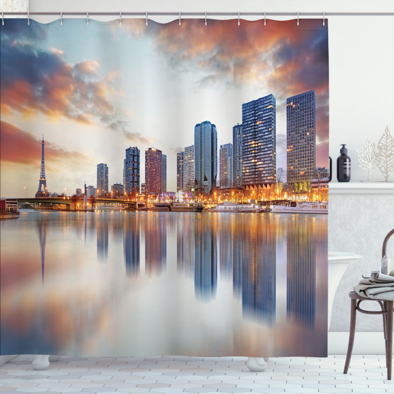 Buildings Dawn Reflection Shower Curtain