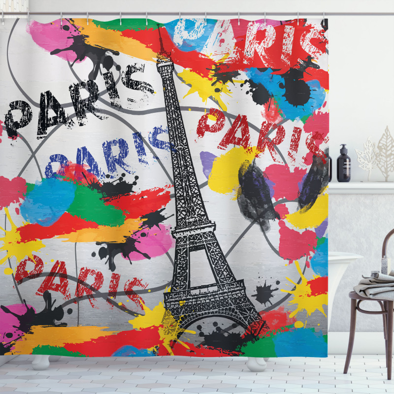 Contemporary Eiffel Tower Art Shower Curtain