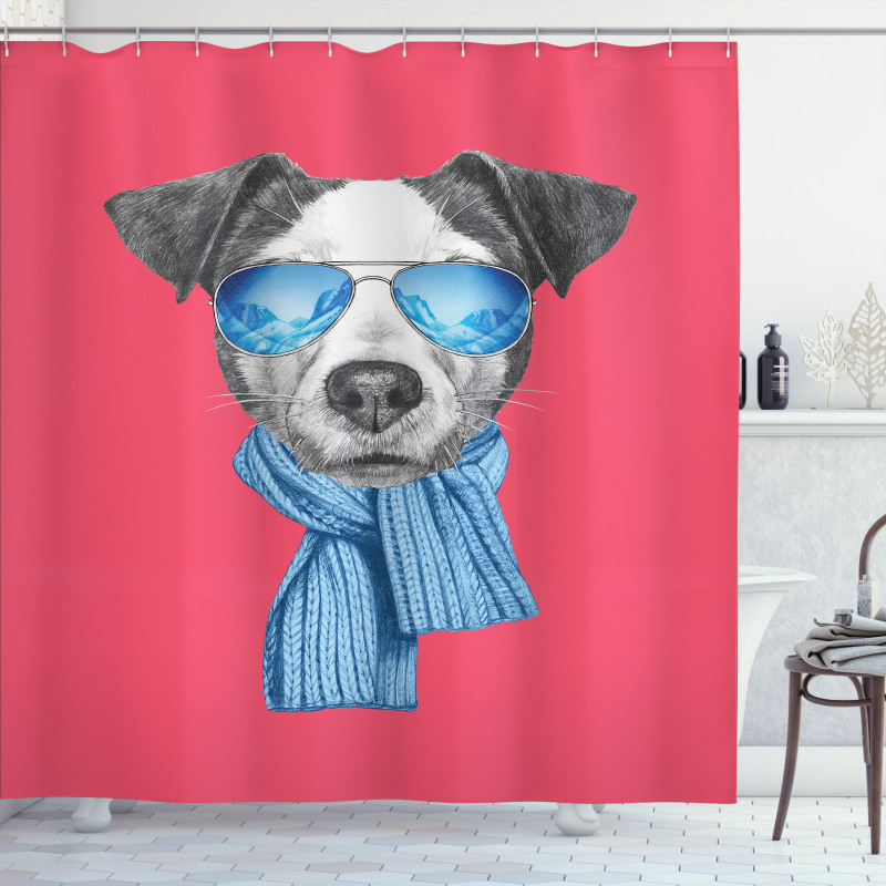 Hipster Dog Glasses Shower Curtain