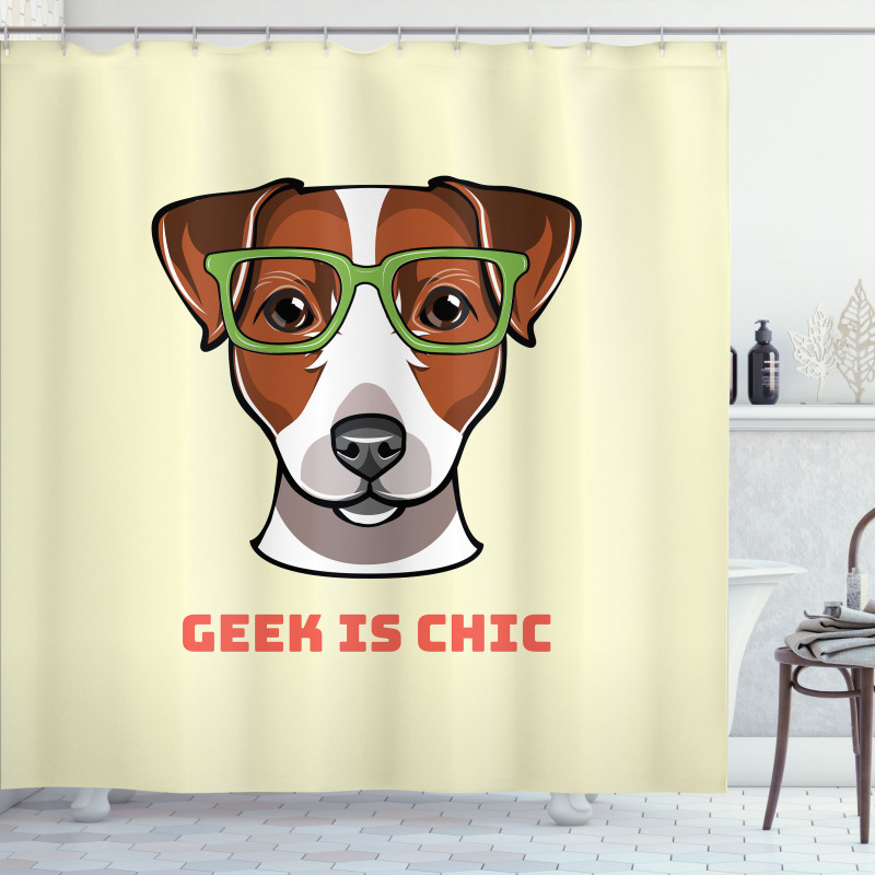 Dog in Smart Glasses Shower Curtain