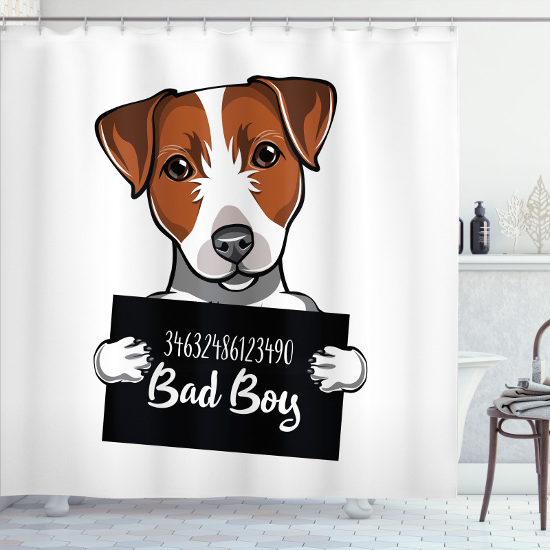 Dog Holding a Sign Shower Curtain