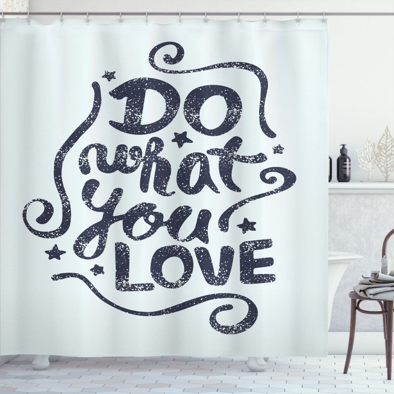 Lettering Blue Grunge Star Shower Curtain