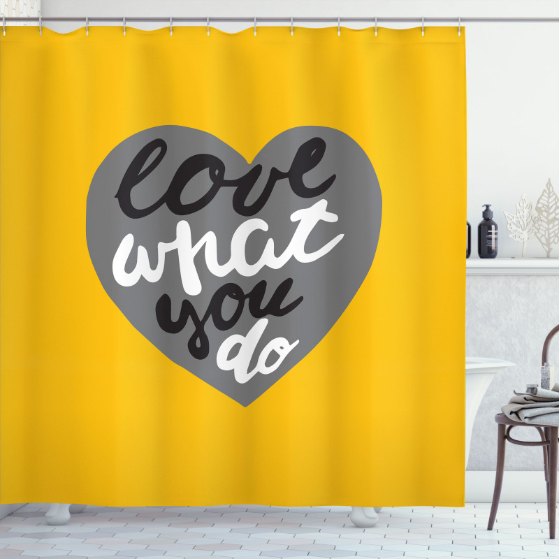 Greyscale Heart on Yellow Shower Curtain