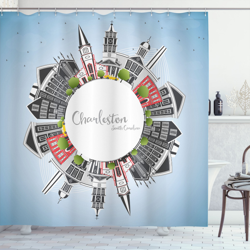 Buildings on a Globe Shower Curtain