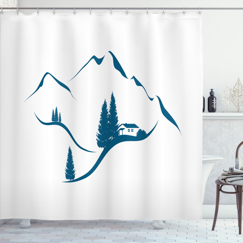 Chalet and Fir Trees Shower Curtain