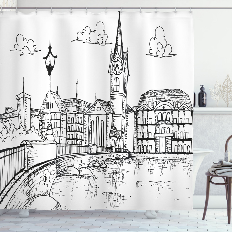 Sketch Style Zurich Shower Curtain