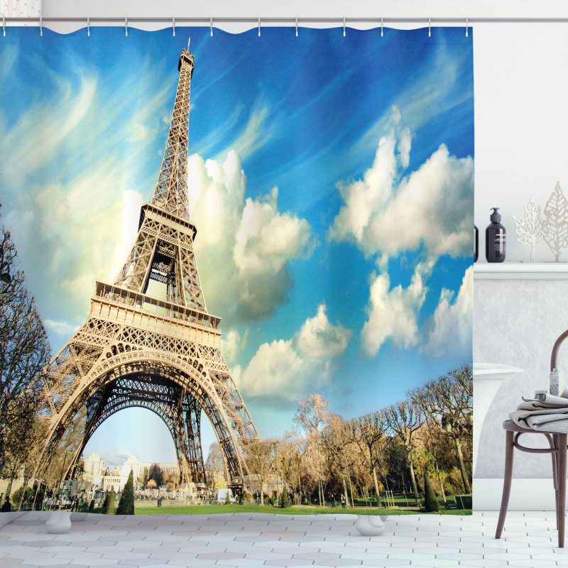 Eiffel Tower Autumn Trees Shower Curtain