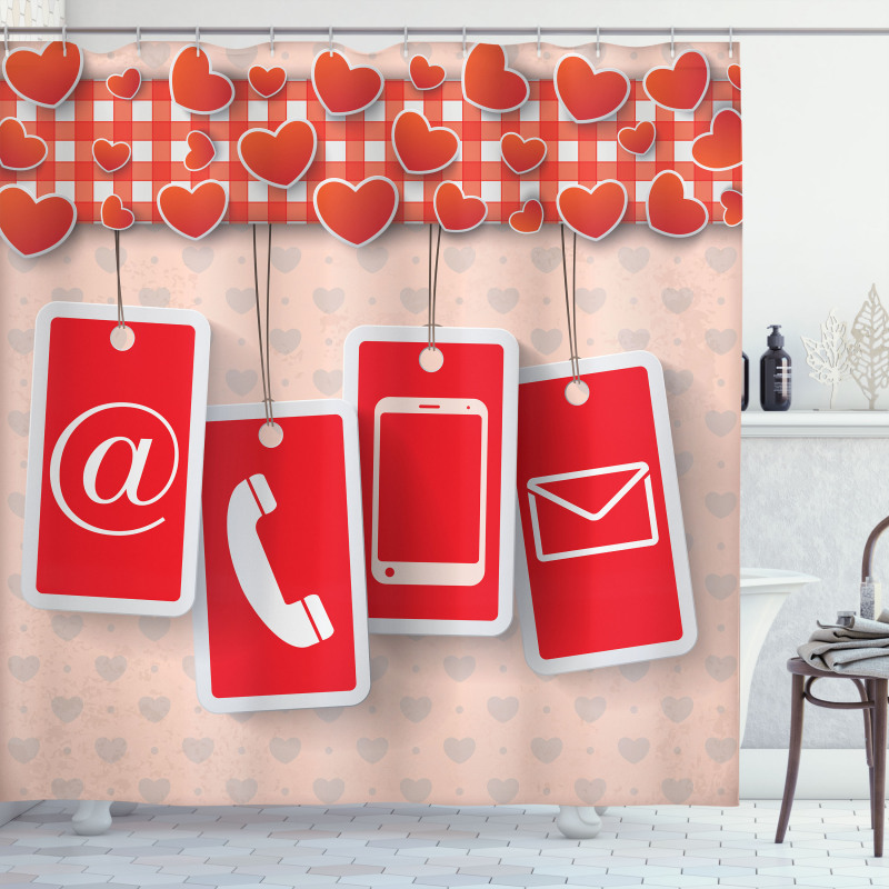 Phone and Hearts Shower Curtain