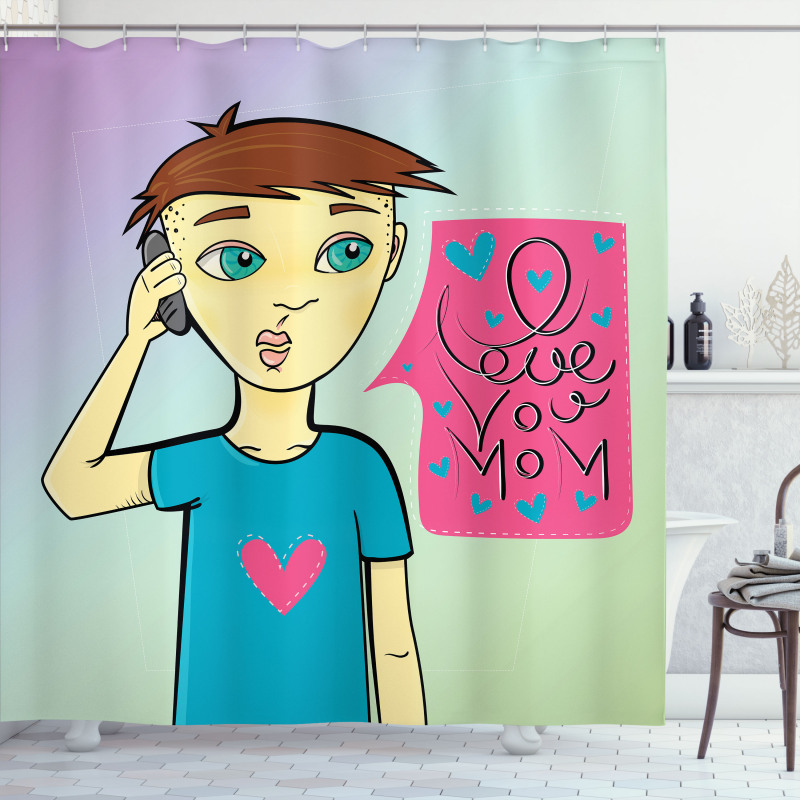 Boy Calling His Mother Shower Curtain