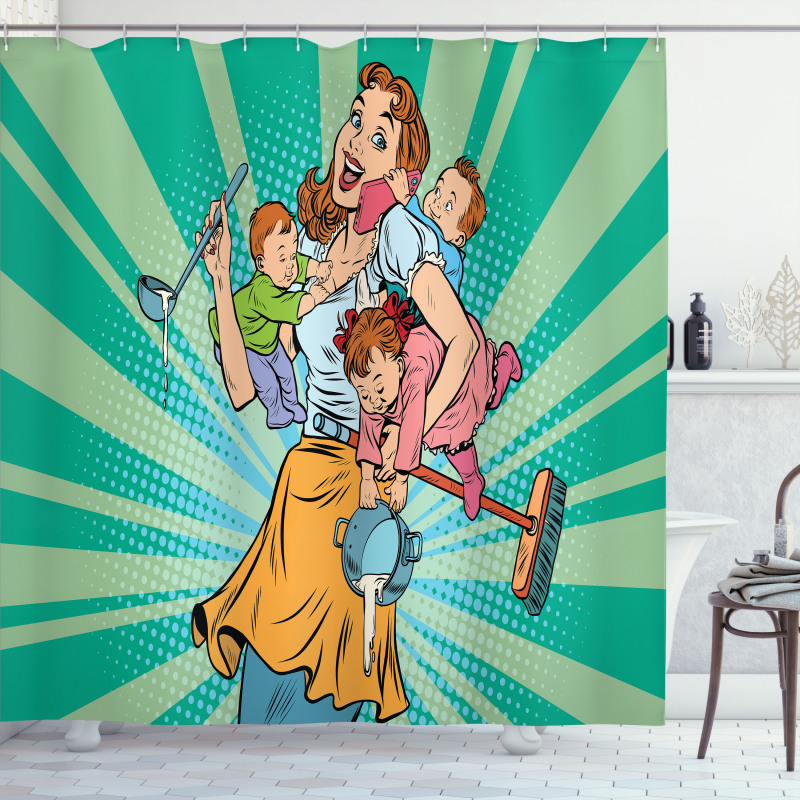 House Chores Kids Pop Art Shower Curtain