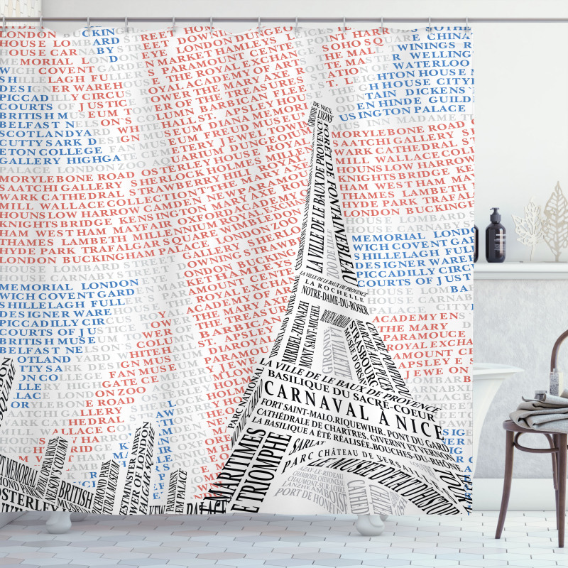 Eiffel Tower on Union Jack Shower Curtain