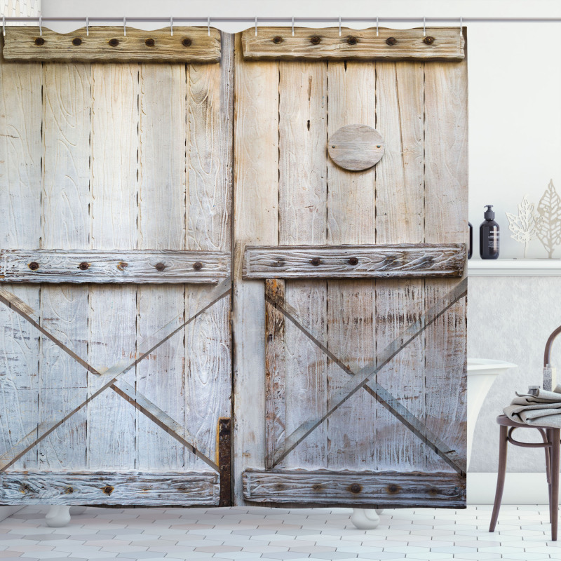 Country Rusty Wooden Door Shower Curtain