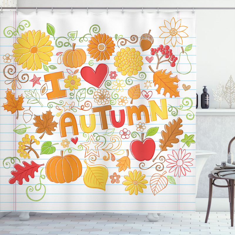 I Love Autumn Sketchy Doodle Shower Curtain