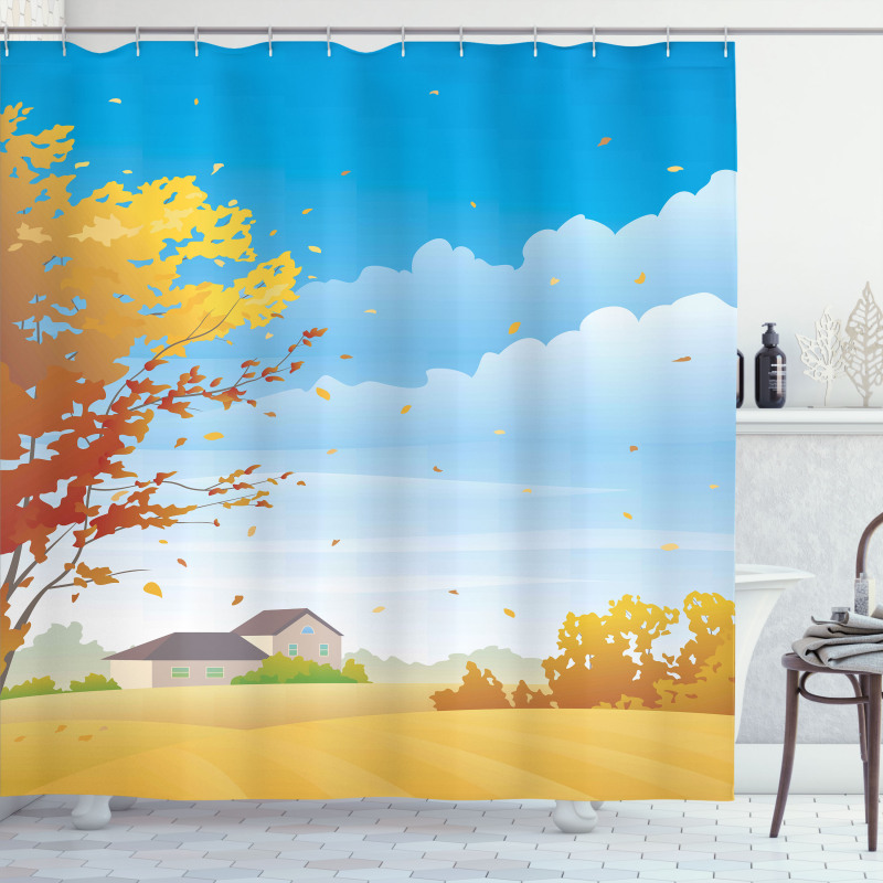 Autumn Fields Tree Farmhouse Shower Curtain