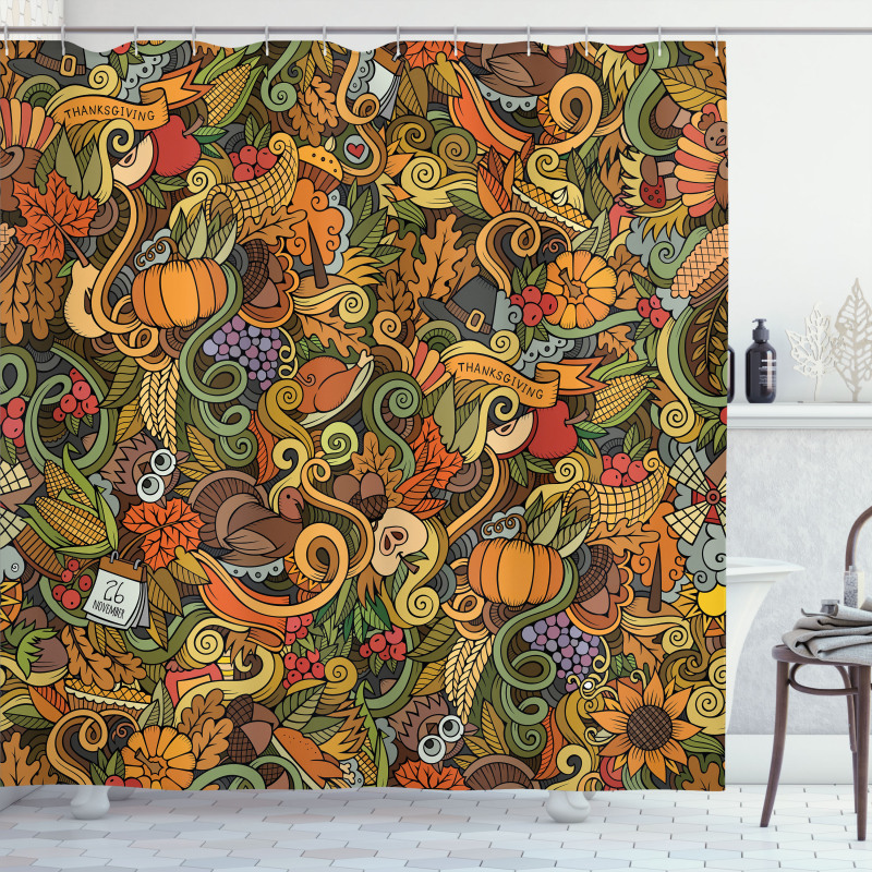 Hand-drawn Art Thanksgiving Shower Curtain