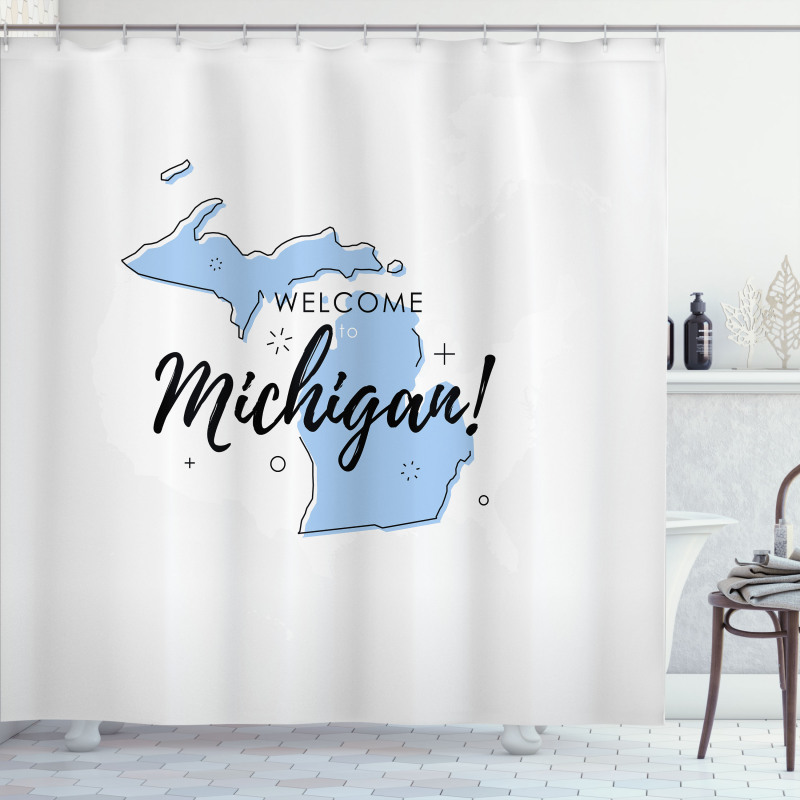 Minimal Duş Perdesi İçi Boyalı Michigan Haritası ile İşaretler