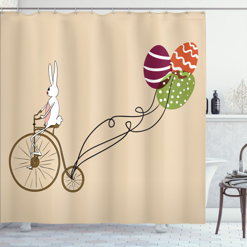 Bunny on Bike Egg Balloons Shower Curtain
