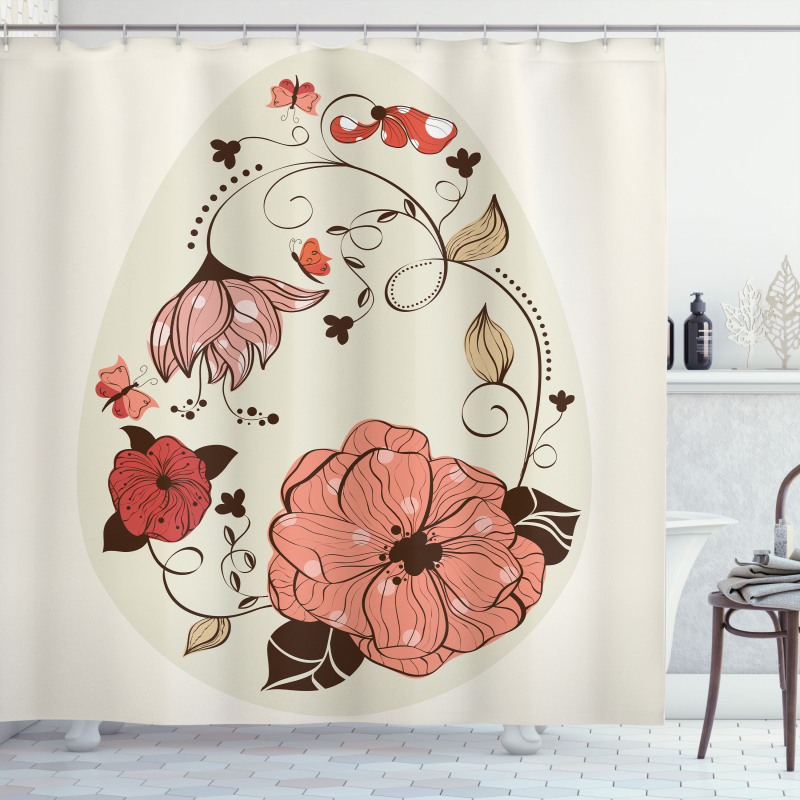 Flowers Ornate Egg Shape Shower Curtain