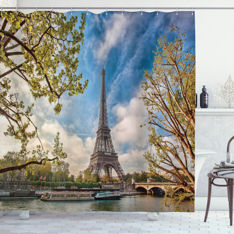 Paris Cloudy Sky Eiffel Tower Shower Curtain