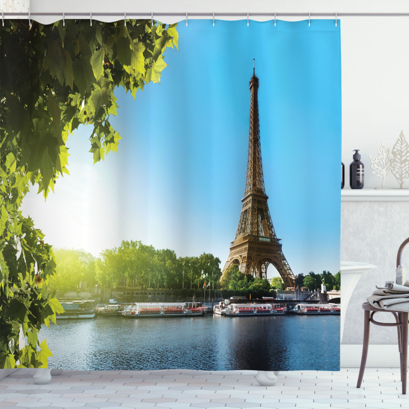 Sunny Day Eiffel Tower River Shower Curtain