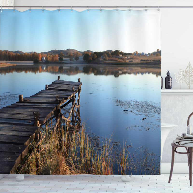 Tranquil Lake Idyllic Pier Shower Curtain