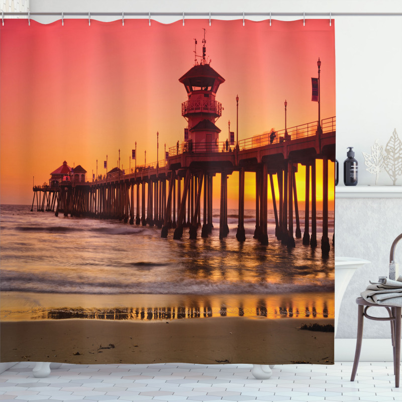 Huntington Beach Pier Sunset Shower Curtain