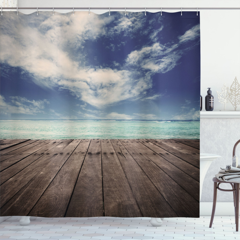 Ocean Cloudy Sky Wooden Pier Shower Curtain