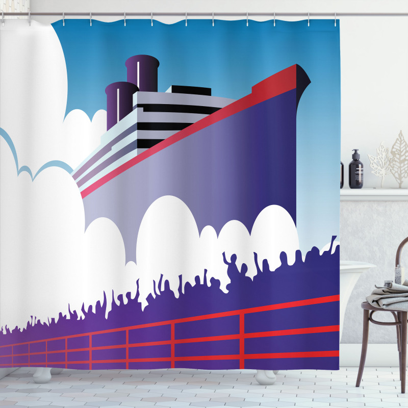 Large Ship with Harbor People Shower Curtain