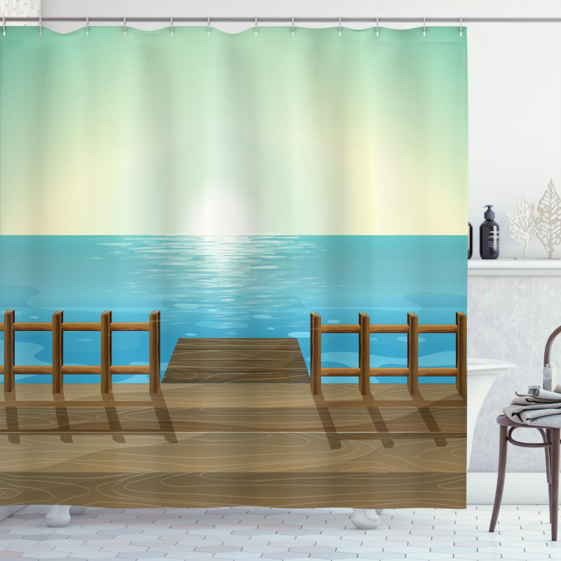 Doodle Landsape Port and Sea Shower Curtain