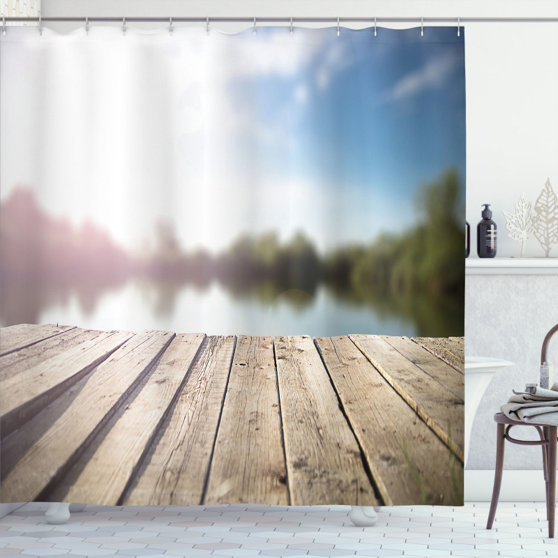 Grunge Wood Pier Blurred Photo Shower Curtain