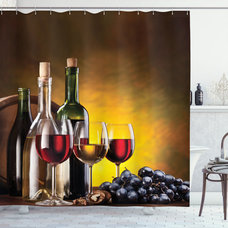 Grapes Bottles and Glasses Shower Curtain