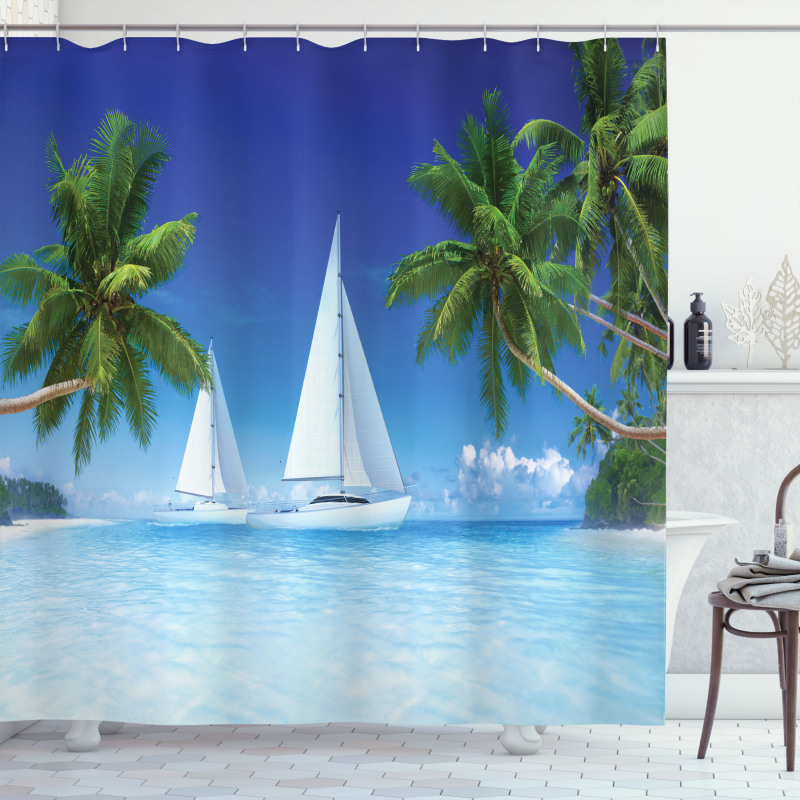 Palm Trees and Sailboats Shower Curtain