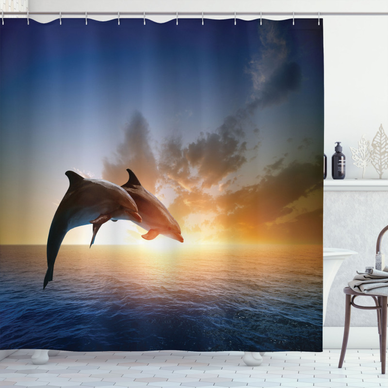 Couple of Dolphins Jump on Sea Shower Curtain