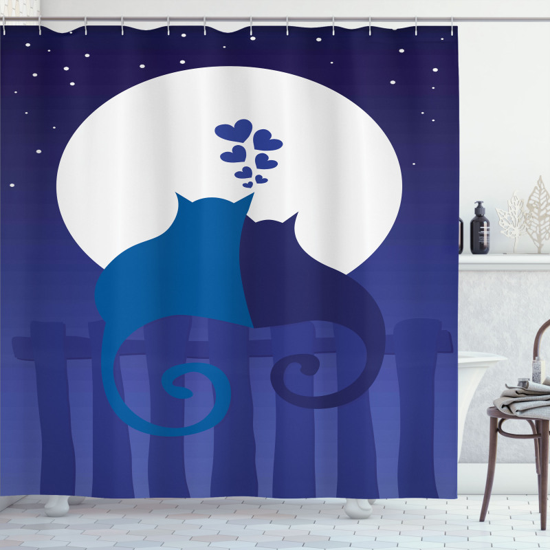 Cats in Love at Night Cartoon Shower Curtain